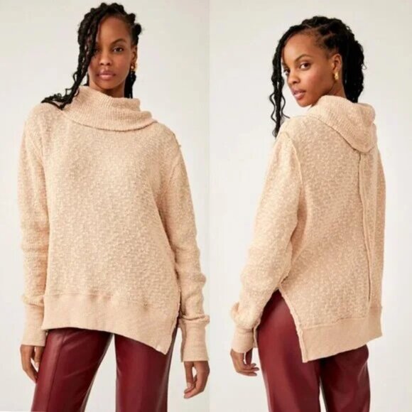 NWT Free People We The Free Tommy Turtleneck Sweater Size L Toasted Almond - Picture 1 of 10
